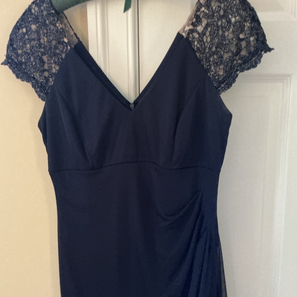 Xscape Navy Evening Dress with V-Neck